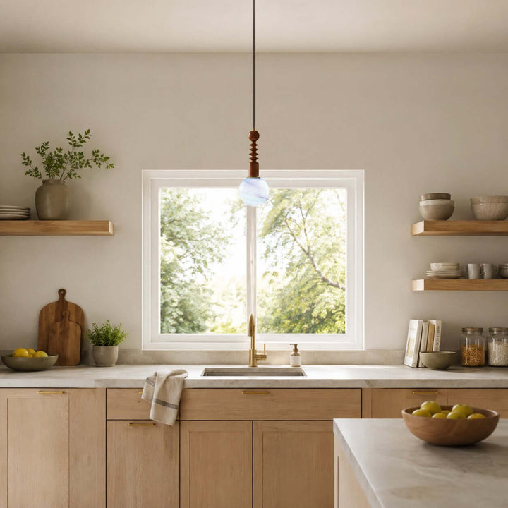 Corinne Modern Wood &amp; Glass Globe Pendant Light for Dining Room