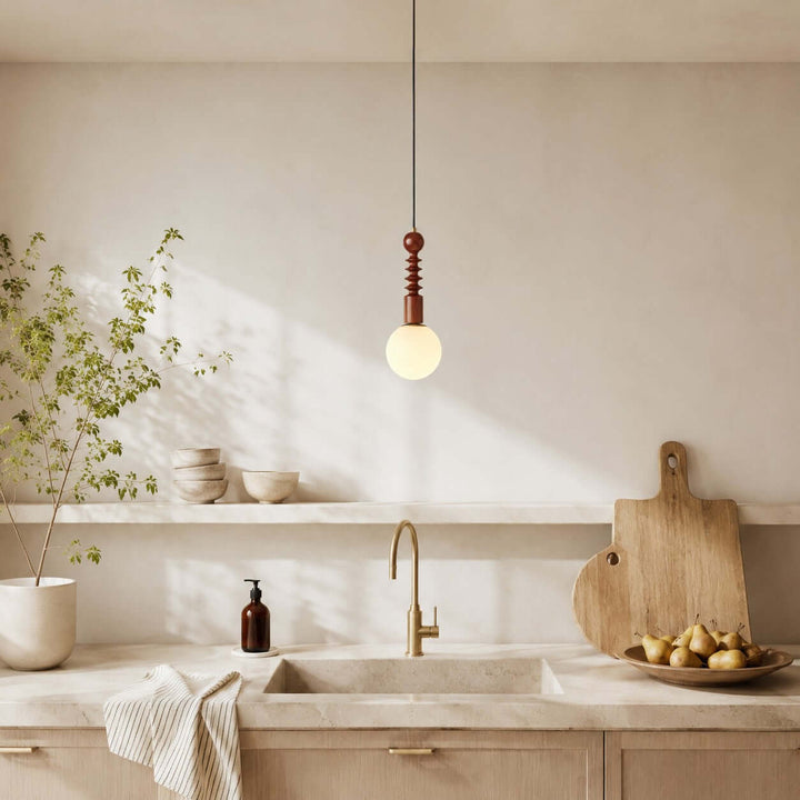 Corinne Modern Wood &amp; Glass Globe Pendant Light for Dining Room