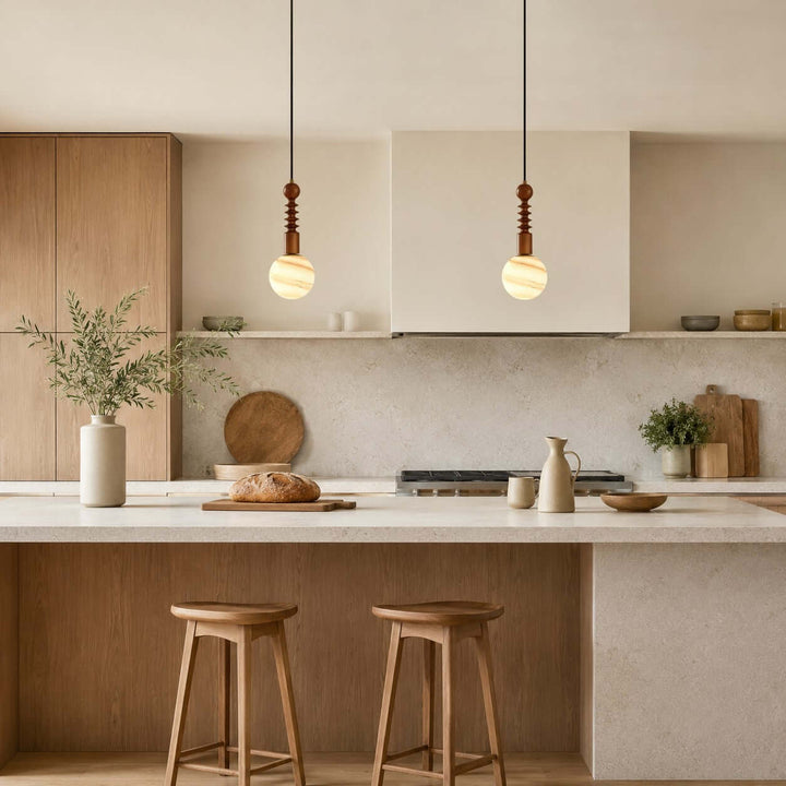 Corinne Modern Wood &amp; Glass Globe Pendant Light for Dining Room