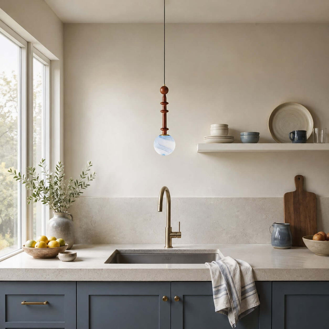 Corinne Modern Wood &amp; Glass Globe Pendant Light for Dining Room