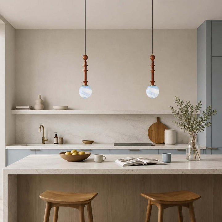 Corinne Modern Wood &amp; Glass Globe Pendant Light for Dining Room