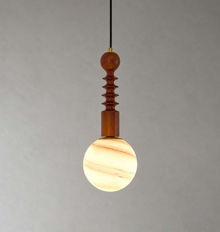 Corinne Modern Wood &amp; Glass Globe Pendant Light for Dining Room
