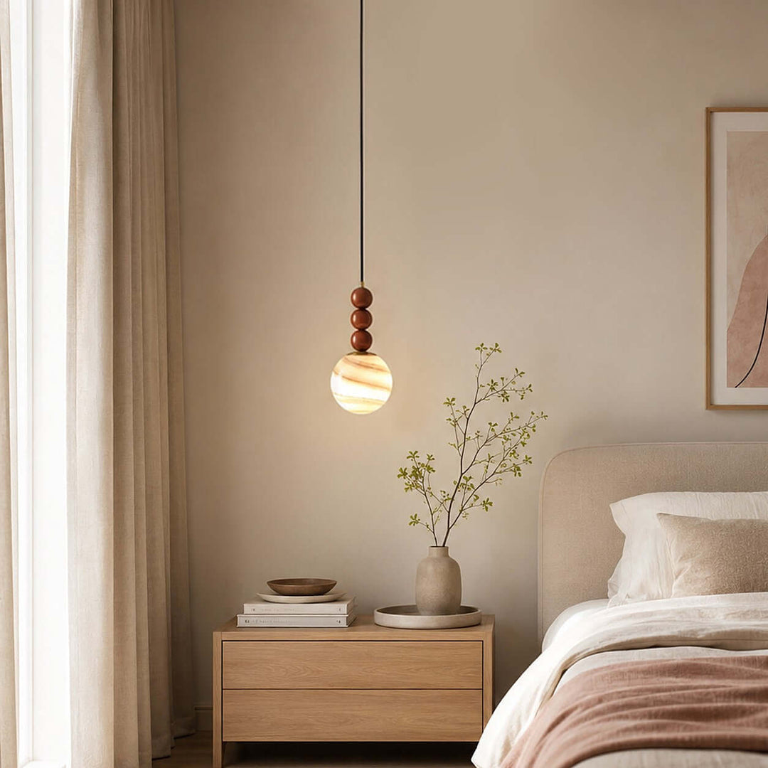Corinne Modern Wood &amp; Glass Globe Pendant Light for Dining Room