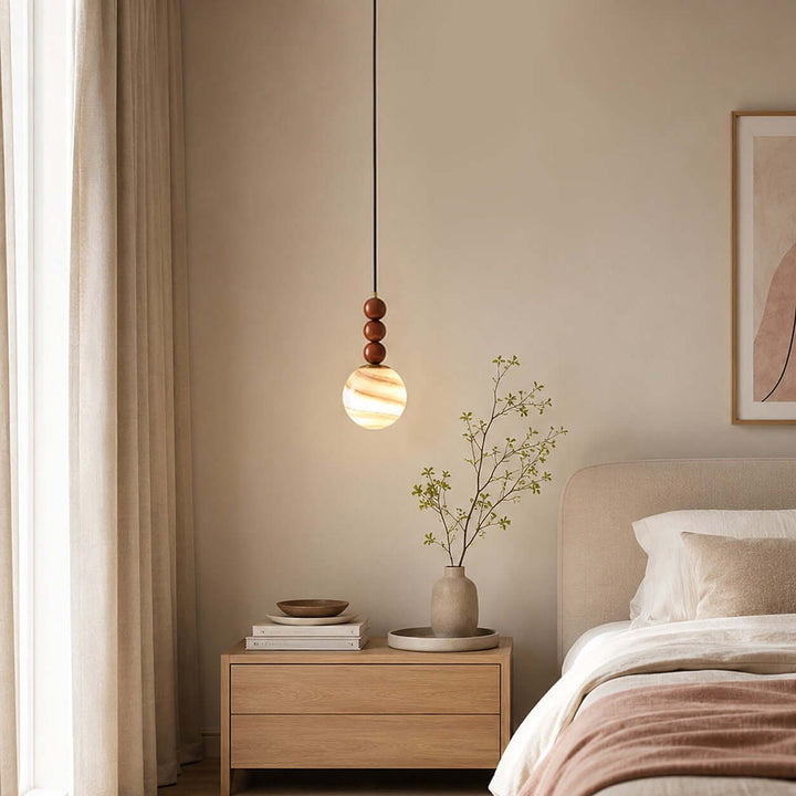 Corinne Modern Wood &amp; Glass Globe Pendant Light for Dining Room