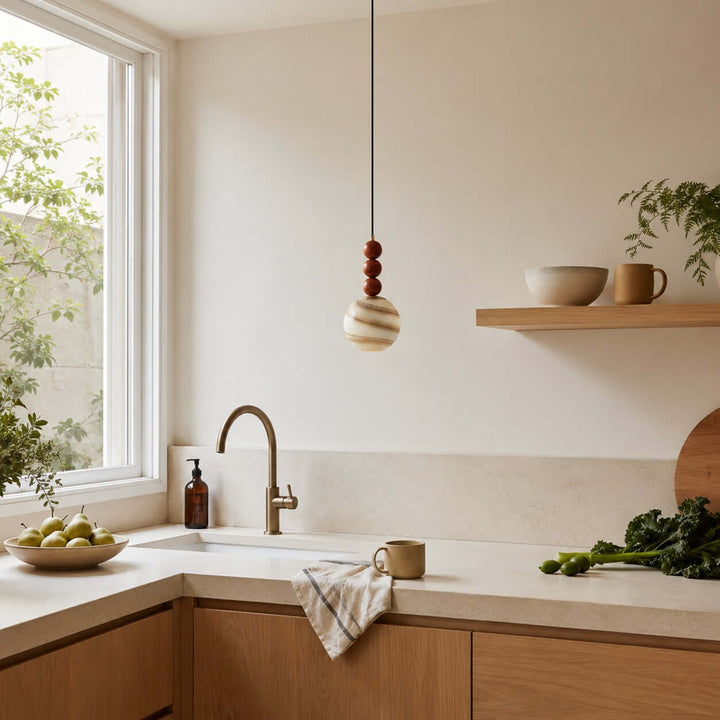 Corinne Modern Wood &amp; Glass Globe Pendant Light for Dining Room