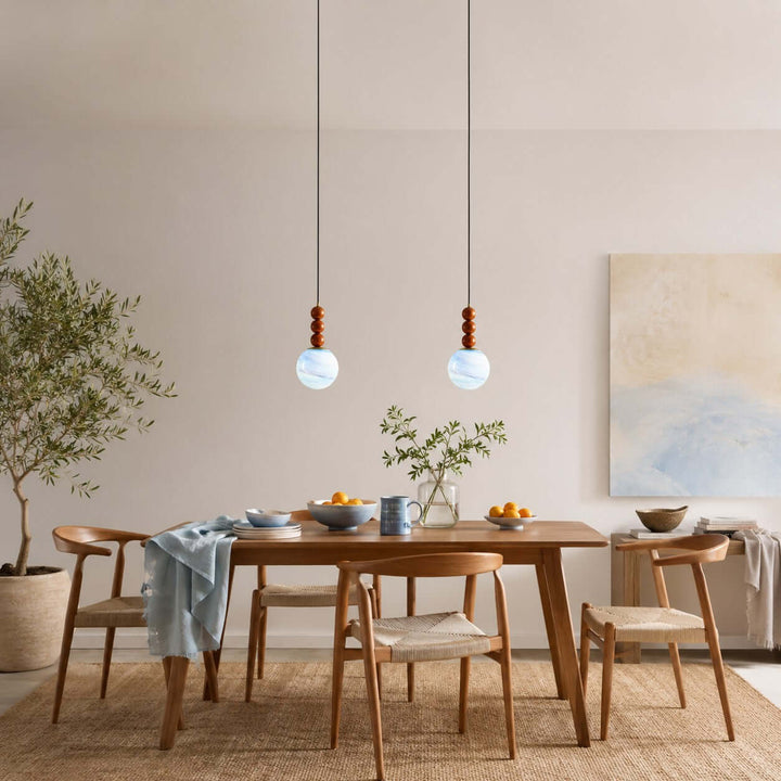 Corinne Modern Wood &amp; Glass Globe Pendant Light for Dining Room