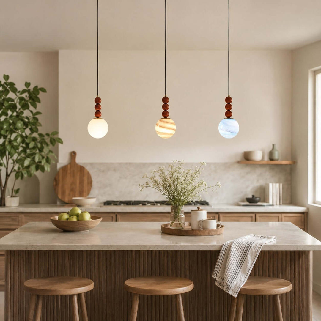 Corinne Modern Wood &amp; Glass Globe Pendant Light for Dining Room