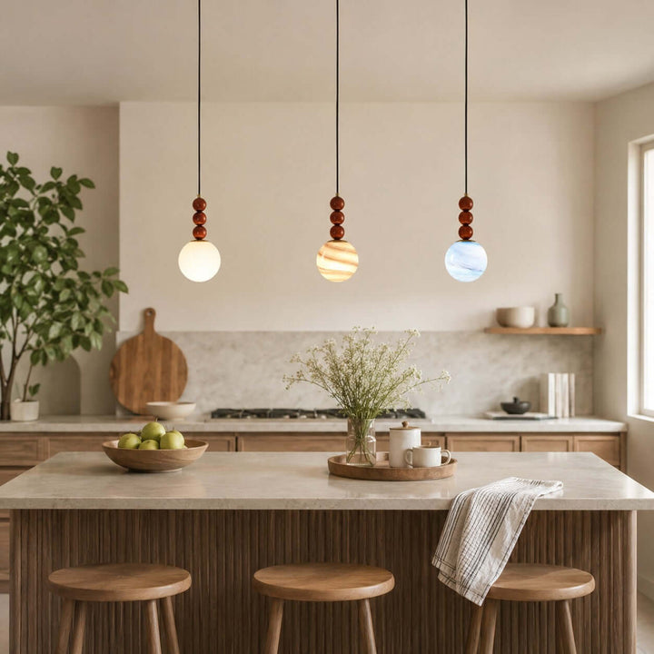Corinne Modern Wood &amp; Glass Globe Pendant Light for Dining Room