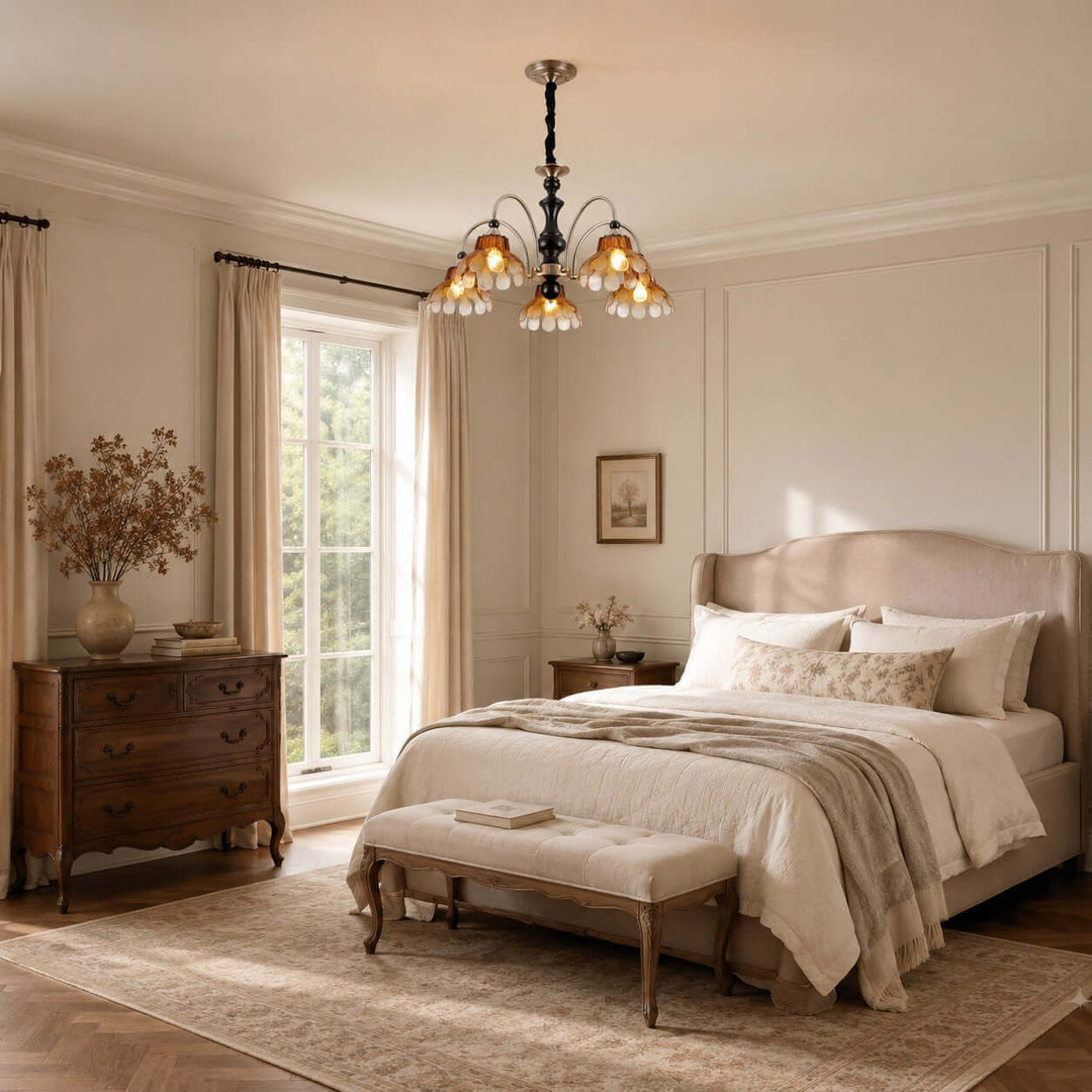Corvella Chandelier – Vintage Floral Amber Glass Bedroom Chandelier | Vinlighting
