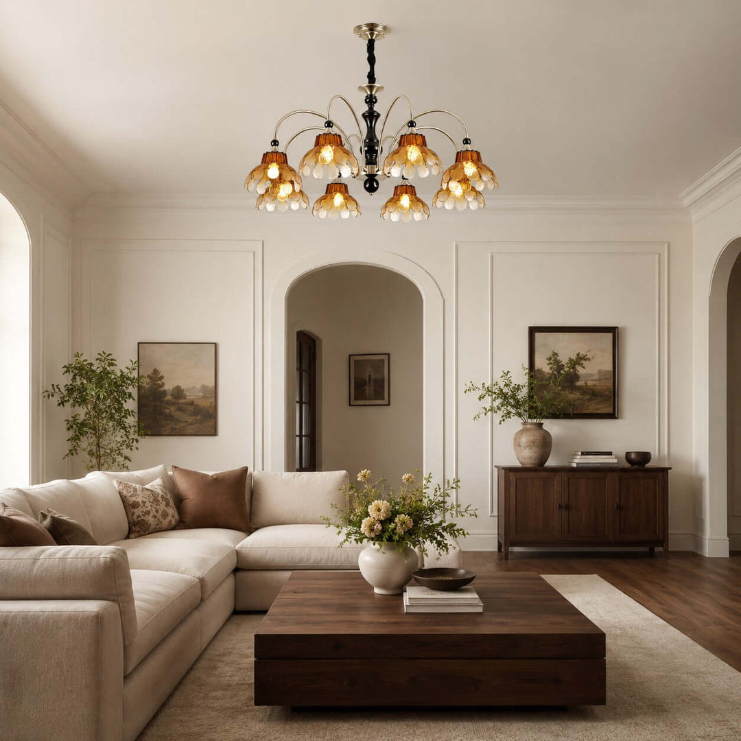 Corvella Chandelier – Vintage Floral Amber Glass Bedroom Chandelier | Vinlighting