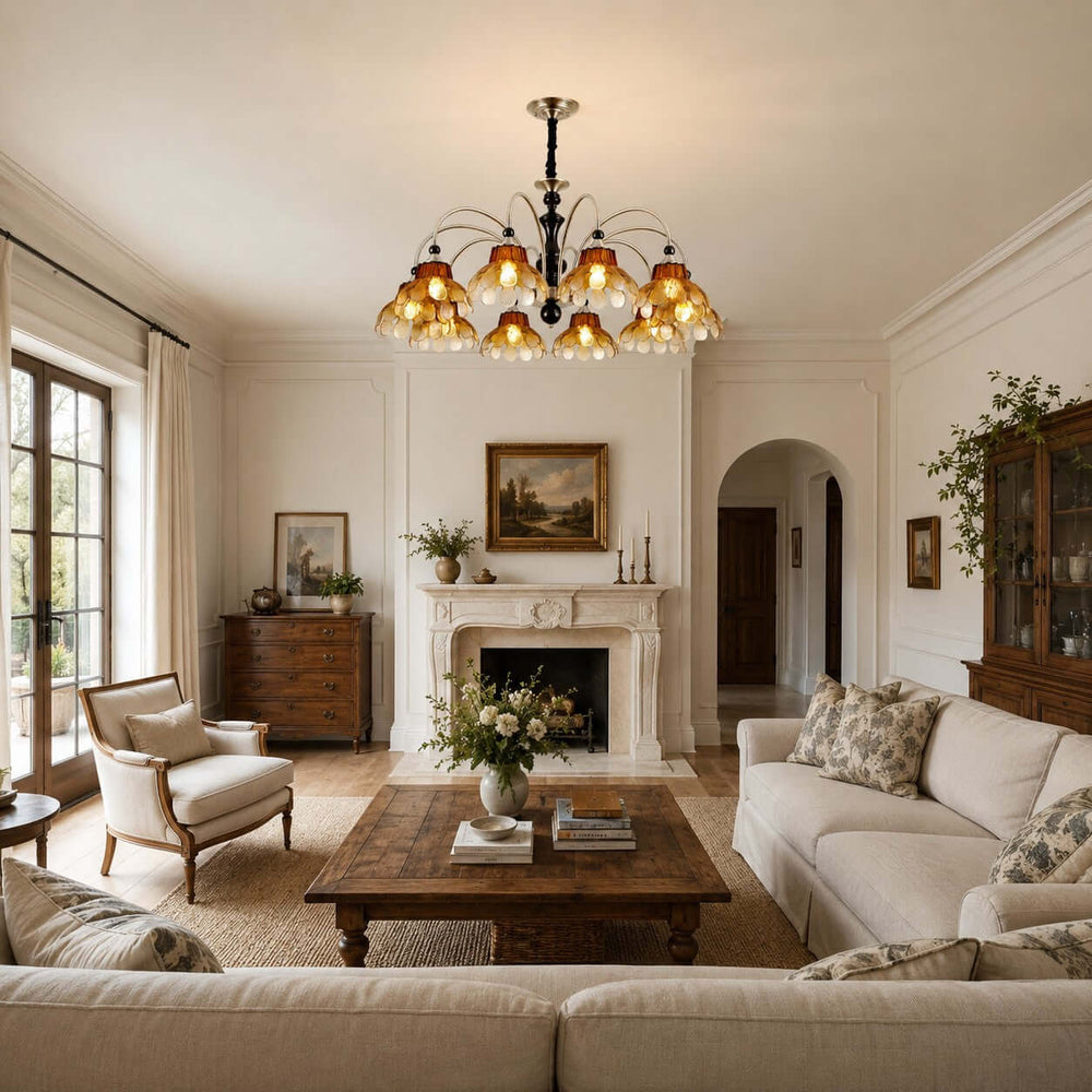 Corvella Chandelier – Vintage Floral Amber Glass Bedroom Chandelier | Vinlighting