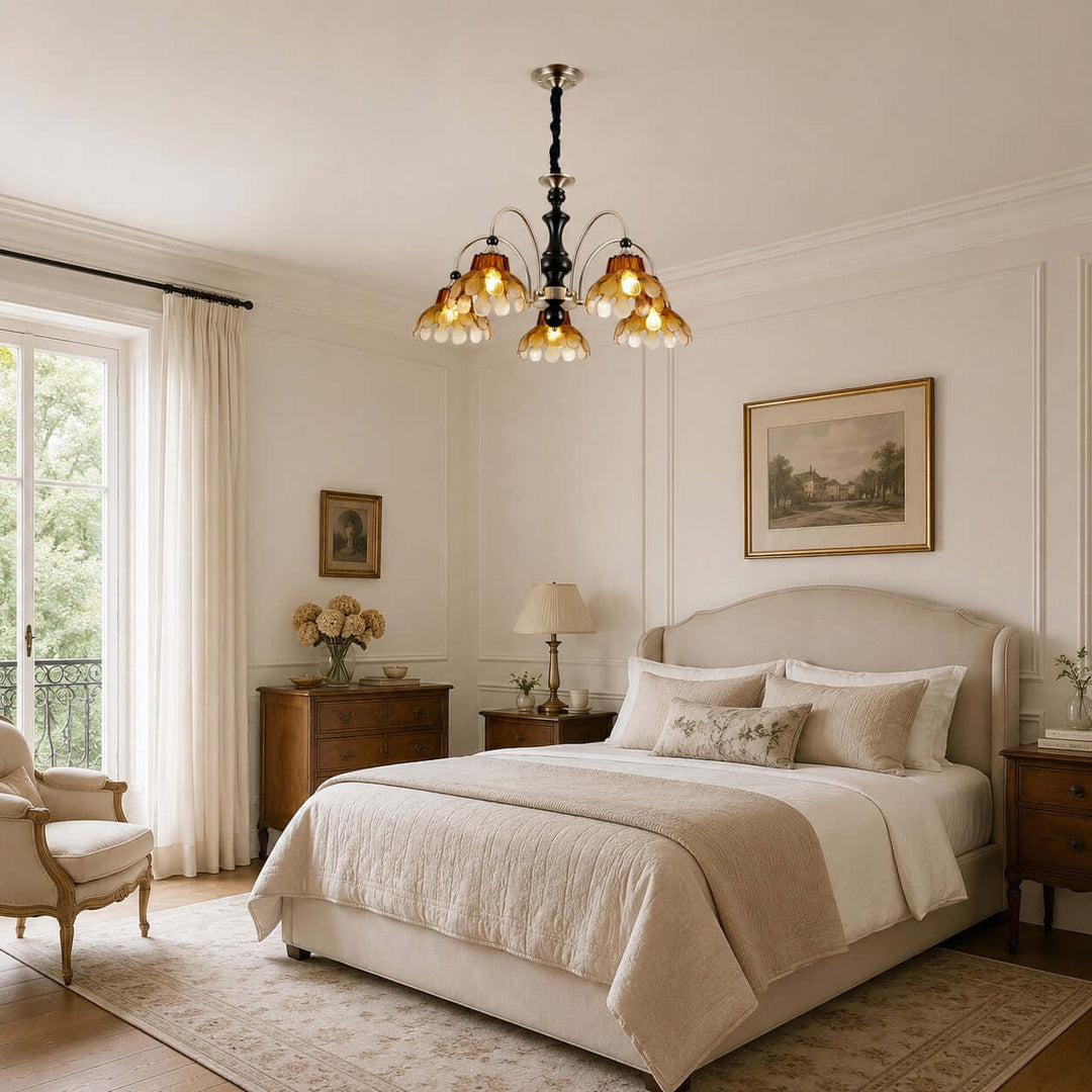 Corvella Chandelier – Vintage Floral Amber Glass Bedroom Chandelier | Vinlighting