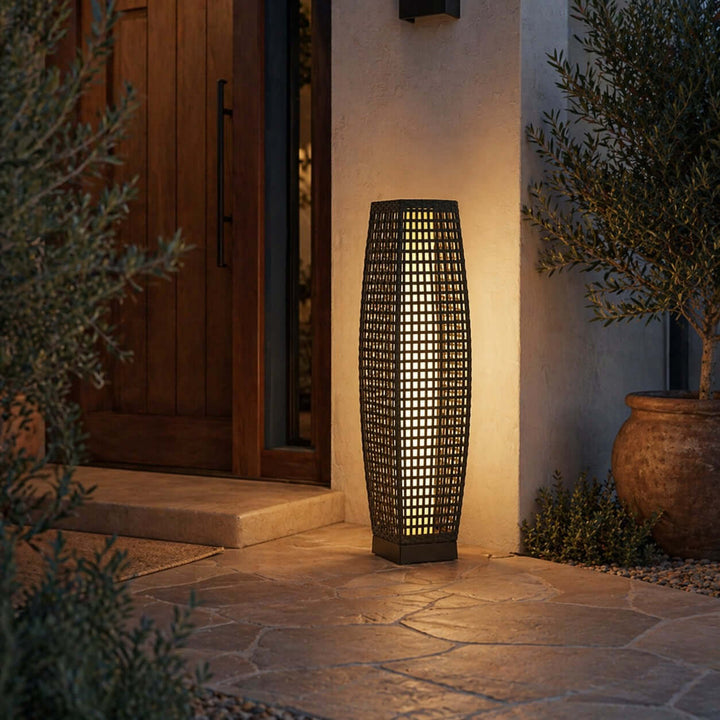 Corvyn Floor Lamp - Modern Rattan Solar Outdoor Lamp