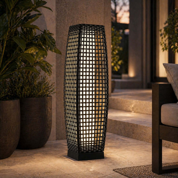 Corvyn Floor Lamp - Modern Rattan Solar Outdoor Lamp