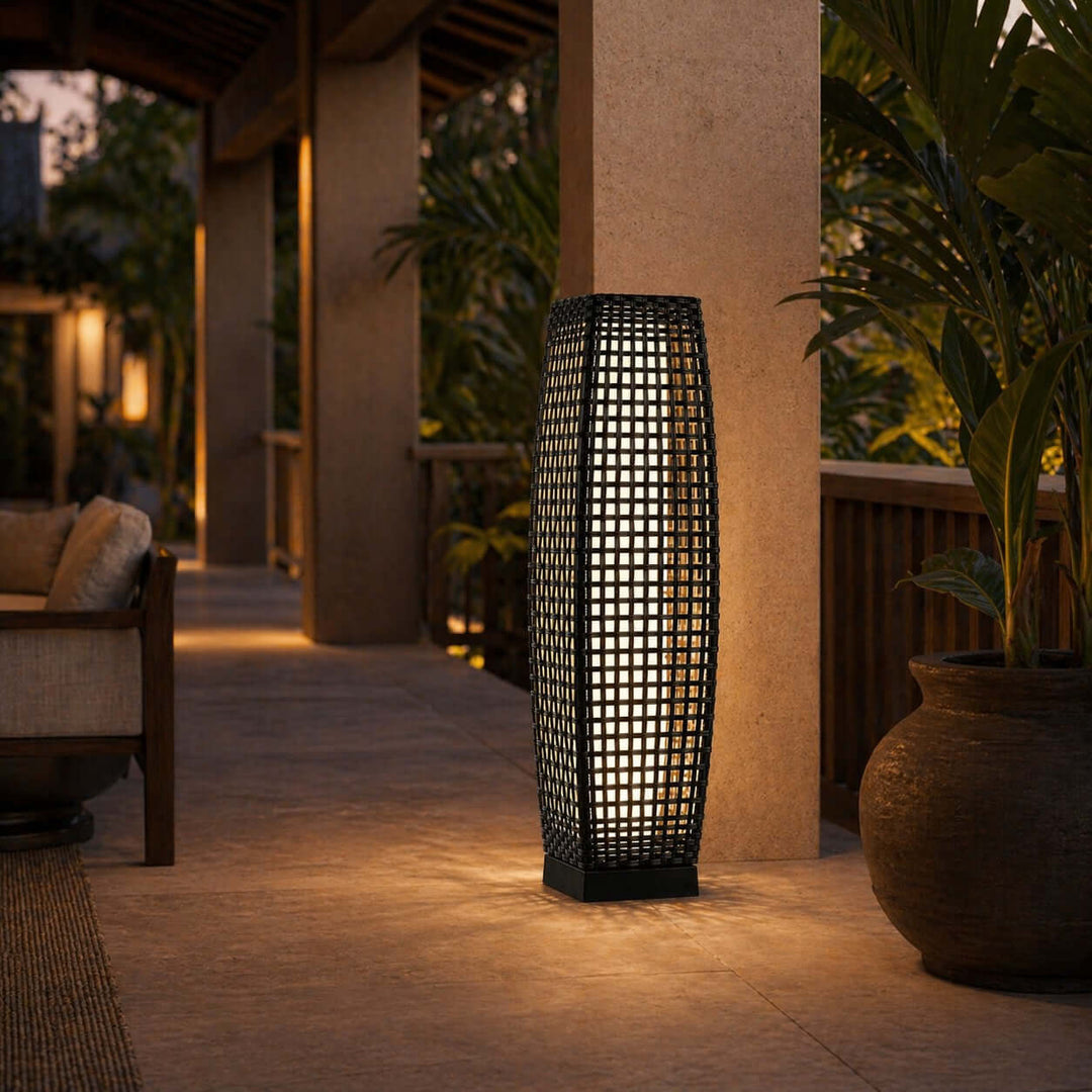 Corvyn Floor Lamp - Modern Rattan Solar Outdoor Lamp
