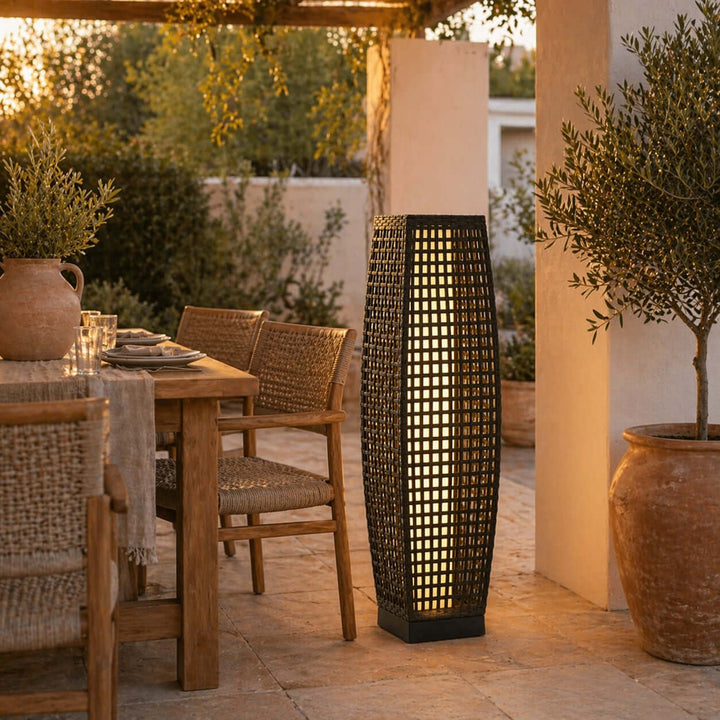 Corvyn Floor Lamp - Modern Rattan Solar Outdoor Lamp