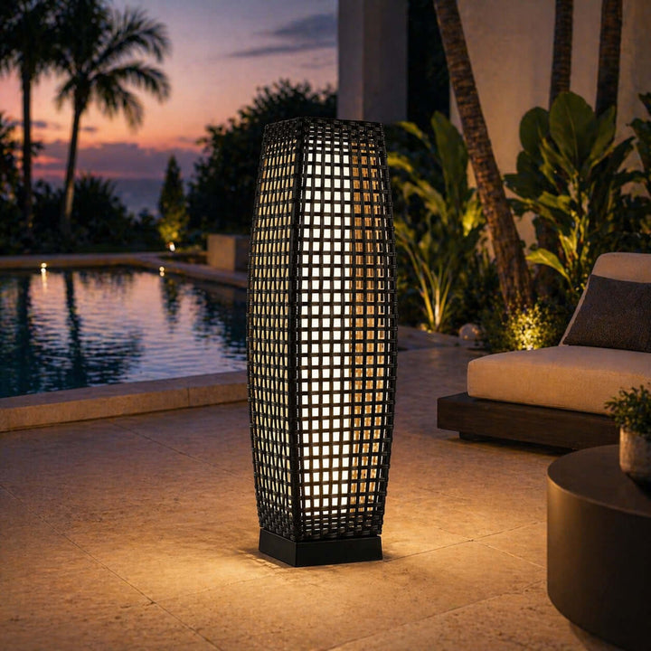 Corvyn Floor Lamp - Modern Rattan Solar Outdoor Lamp