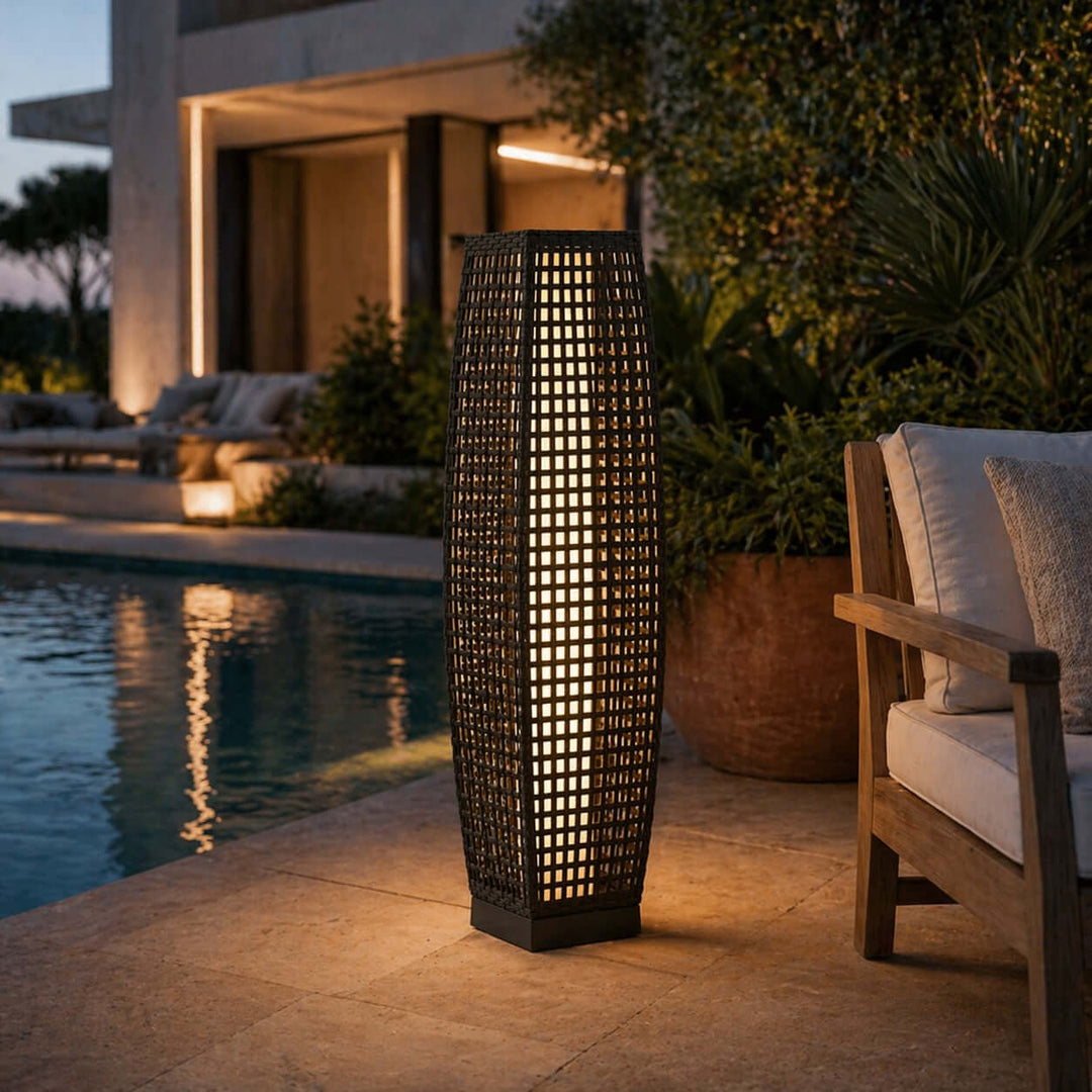 Corvyn Floor Lamp - Modern Rattan Solar Outdoor Lamp