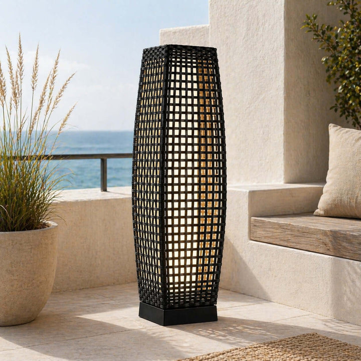 Corvyn Floor Lamp - Modern Rattan Solar Outdoor Lamp