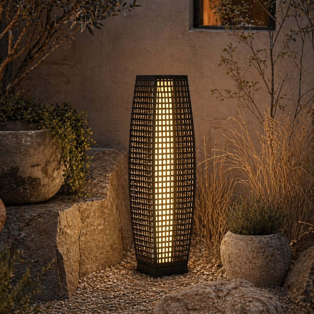 Corvyn Floor Lamp - Modern Rattan Solar Outdoor Lamp