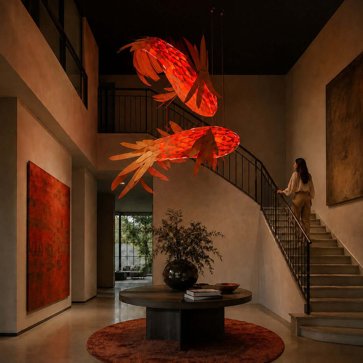 Crimson Swirl Koi Chandelier