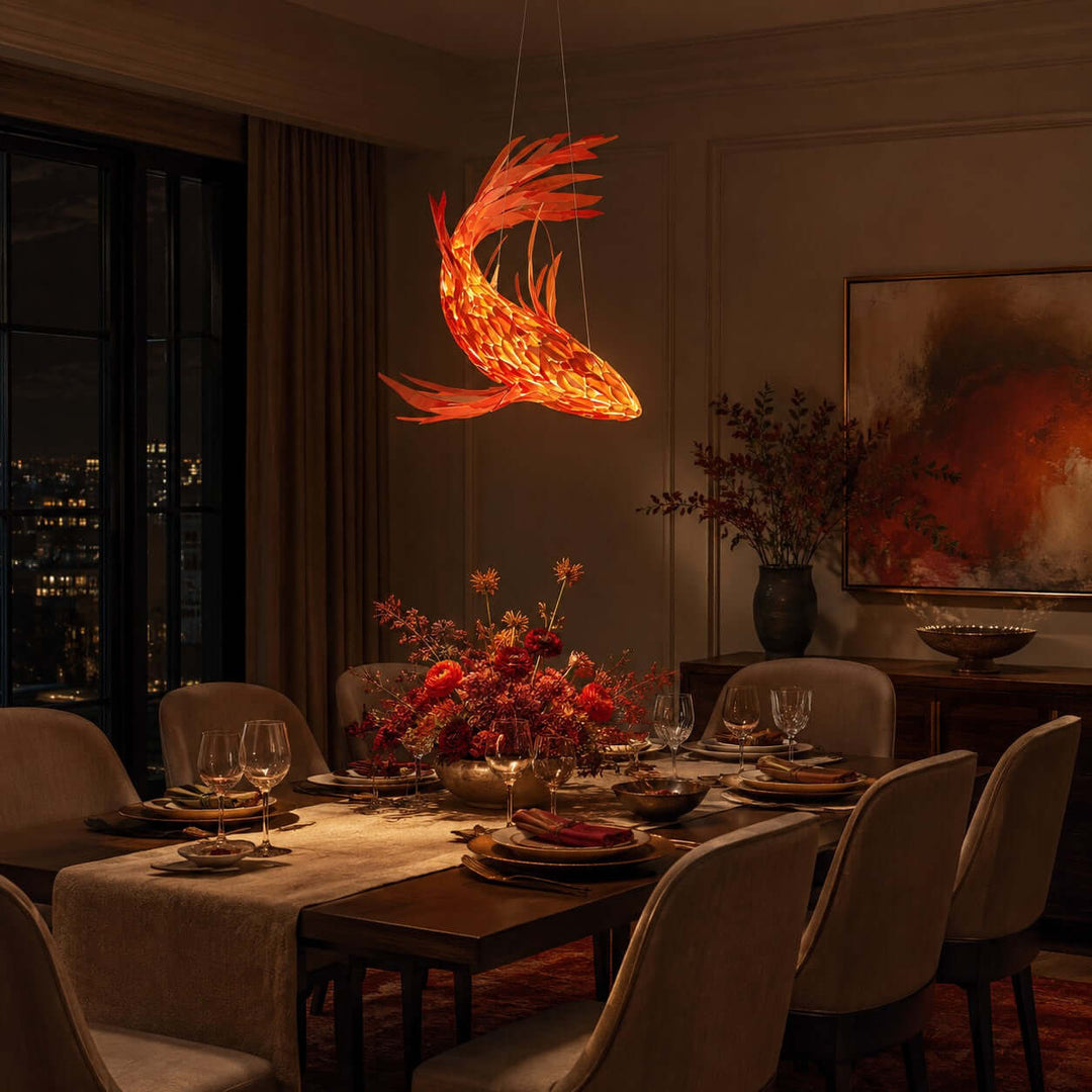 Crimson Swirl Koi Chandelier