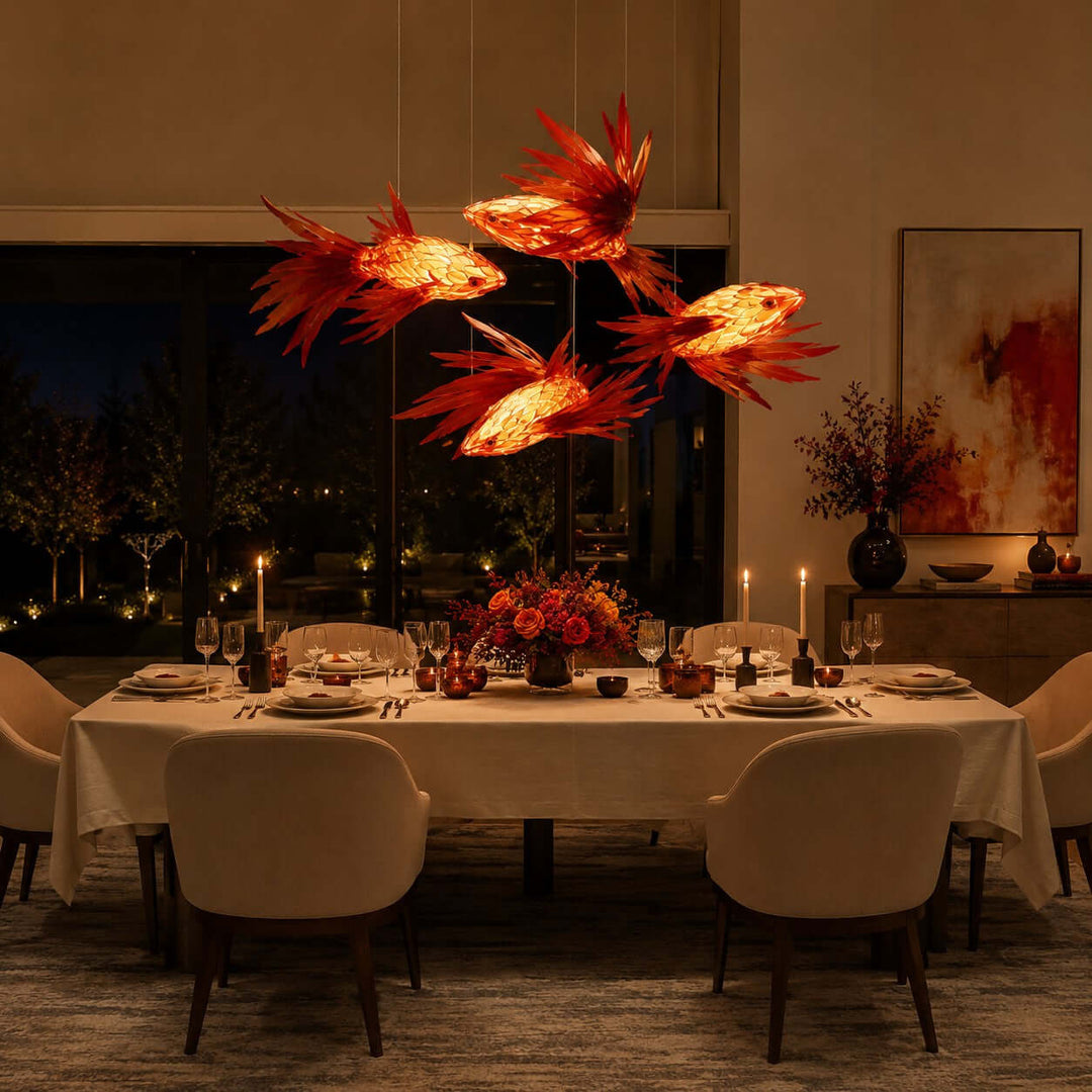 Crimson Swirl Koi Chandelier