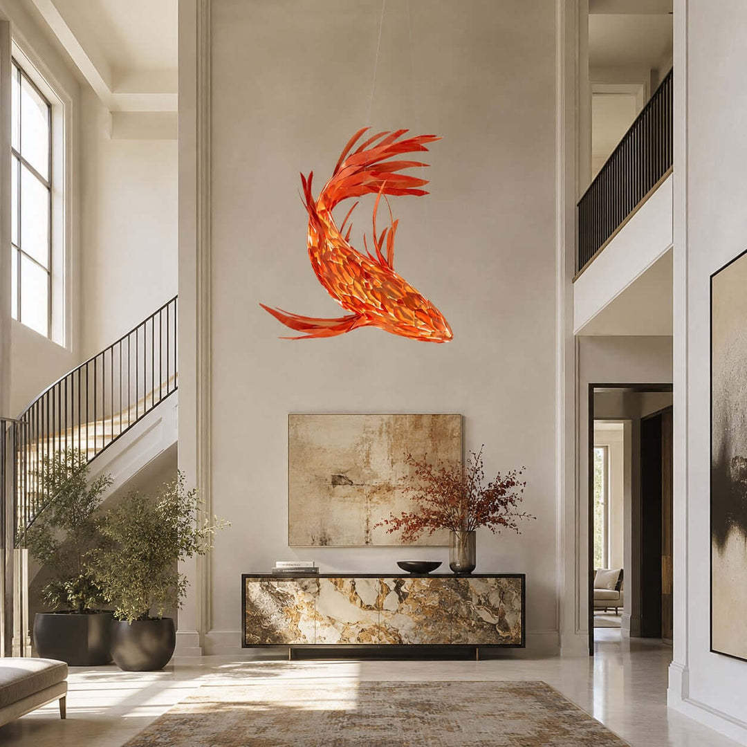 Crimson Swirl Koi Chandelier