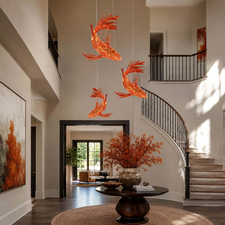 Crimson Swirl Koi Chandelier