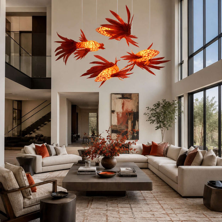 Crimson Swirl Koi Chandelier