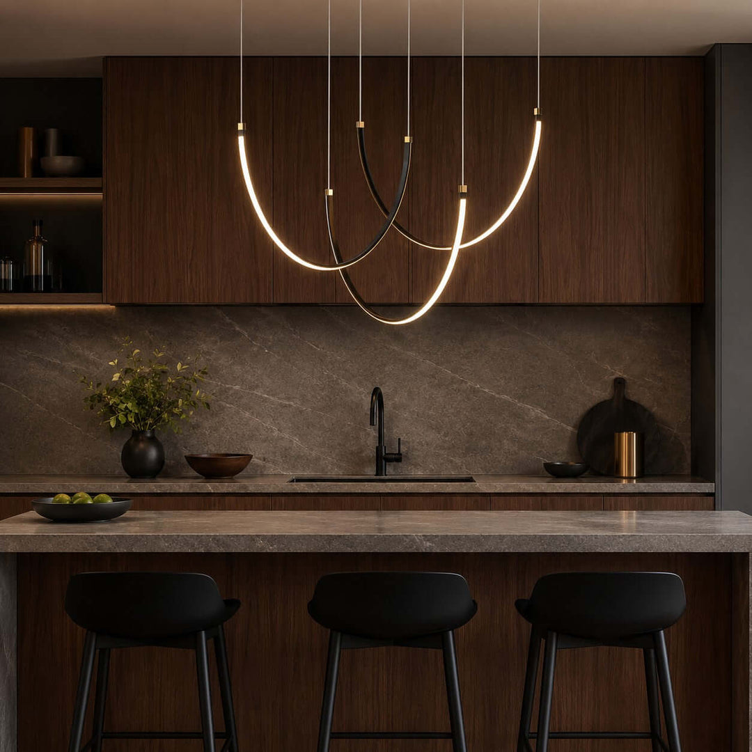 Curvato Chandelier - Curved Aluminum & Silicone Island Light | Vinlighting