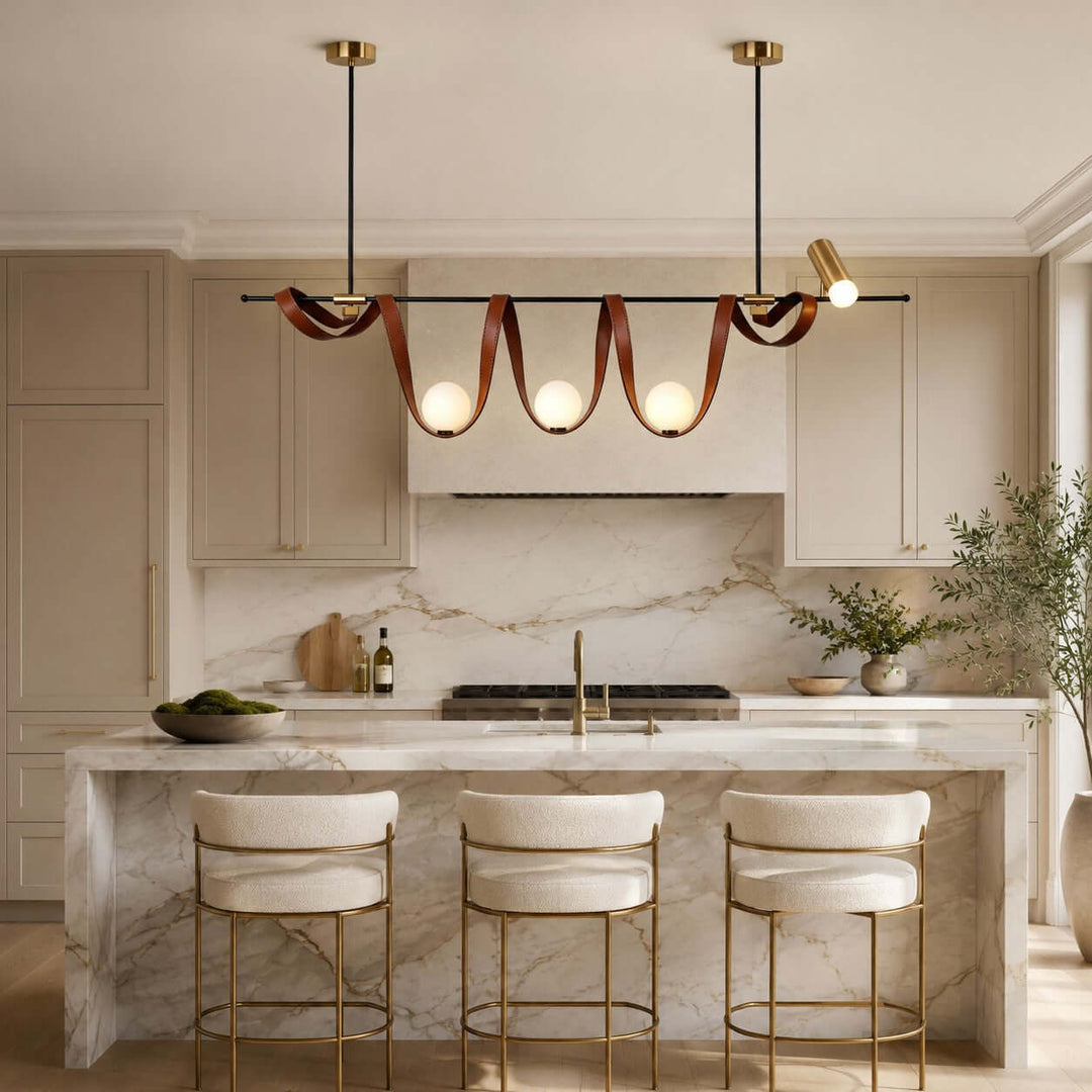 Cyrus Linear Chandelier - Minimalist Leather Art Dining Light | Vinlighting