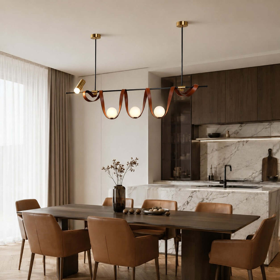 Cyrus Linear Chandelier - Minimalist Leather Art Dining Light | Vinlighting