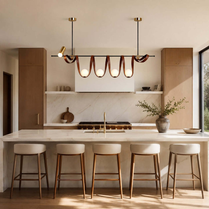 Cyrus Linear Chandelier - Minimalist Leather Art Dining Light | Vinlighting