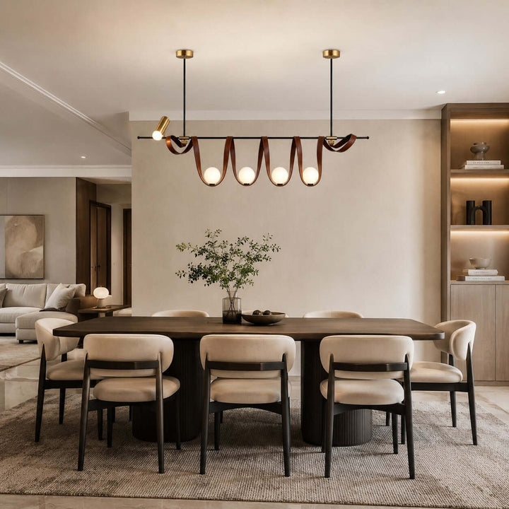 Cyrus Linear Chandelier - Minimalist Leather Art Dining Light | Vinlighting