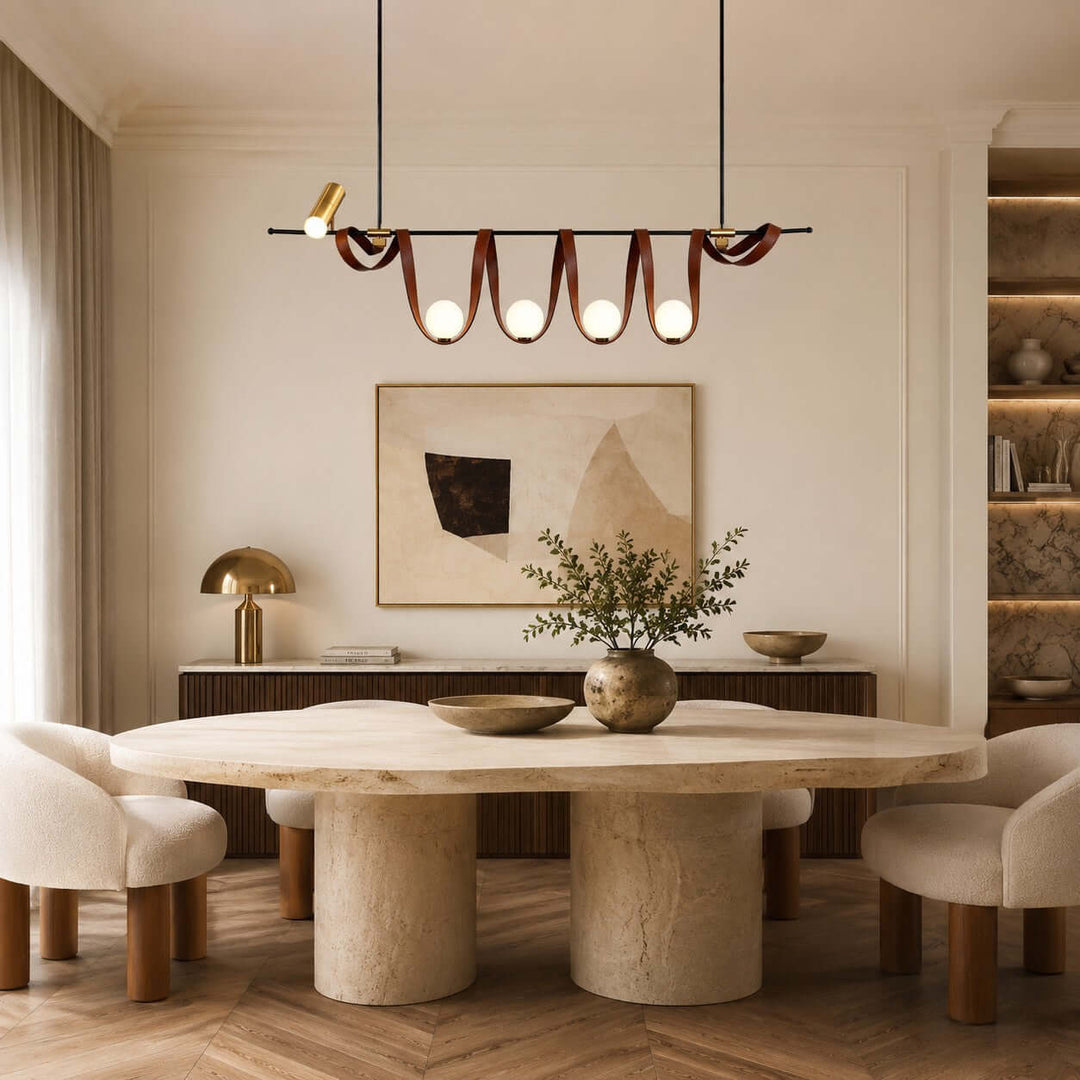 Cyrus Linear Chandelier - Minimalist Leather Art Dining Light | Vinlighting