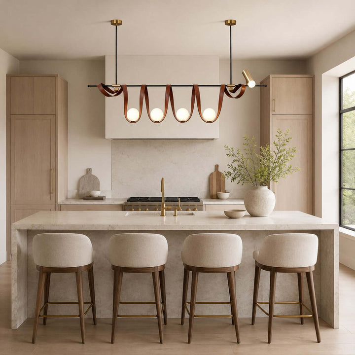Cyrus Linear Chandelier - Minimalist Leather Art Dining Light | Vinlighting