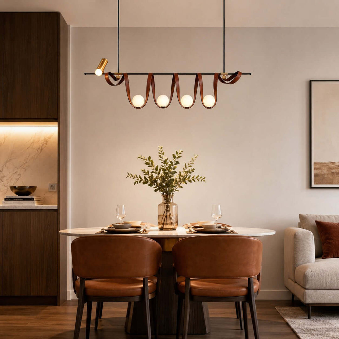 Cyrus Linear Chandelier - Minimalist Leather Art Dining Light | Vinlighting