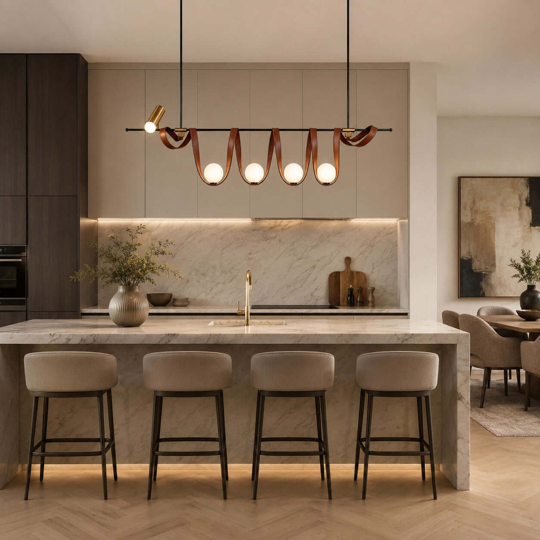Cyrus Linear Chandelier - Minimalist Leather Art Dining Light | Vinlighting