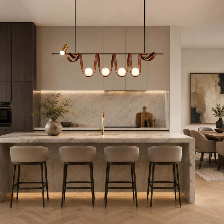 Cyrus Linear Chandelier - Minimalist Leather Art Dining Light | Vinlighting