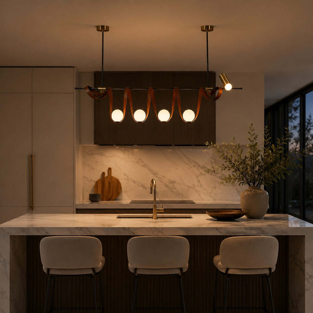 Cyrus Linear Chandelier - Minimalist Leather Art Dining Light | Vinlighting