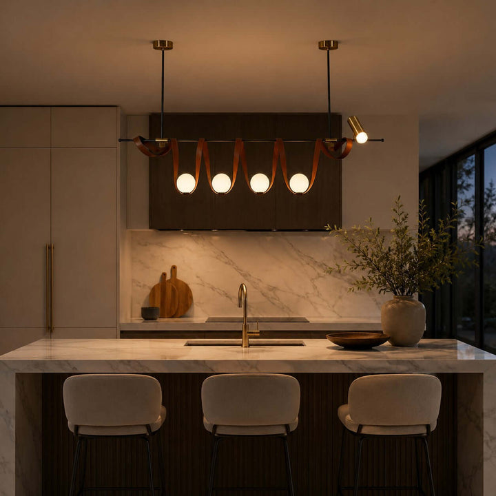 Cyrus Linear Chandelier - Minimalist Leather Art Dining Light | Vinlighting