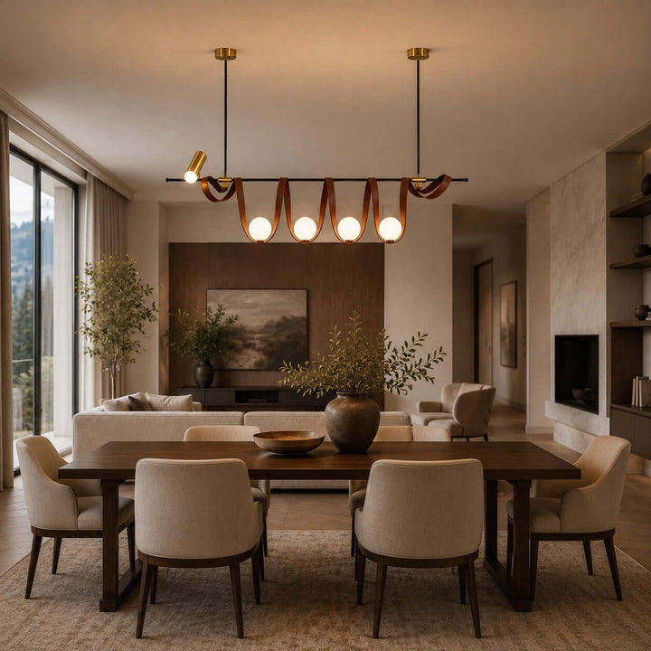 Cyrus Linear Chandelier - Minimalist Leather Art Dining Light | Vinlighting