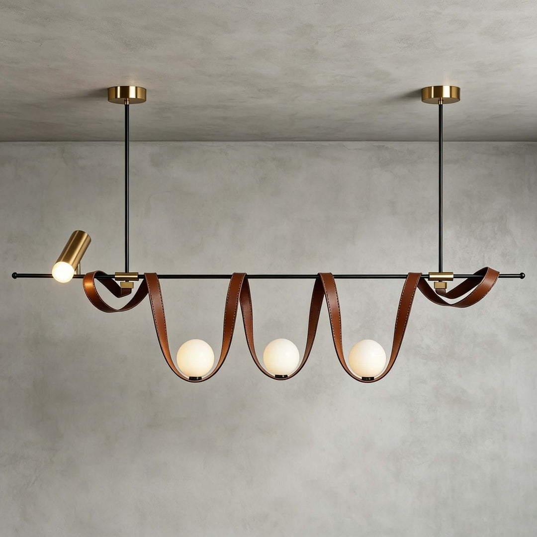Cyrus Linear Chandelier - Minimalist Leather Art Dining Light | Vinlighting