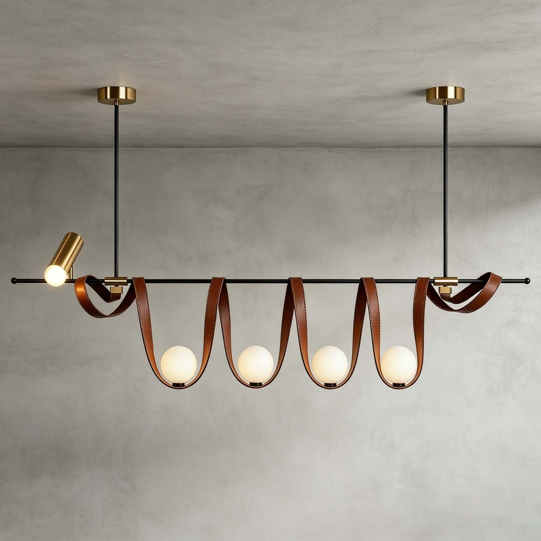 Cyrus Linear Chandelier - Minimalist Leather Art Dining Light | Vinlighting