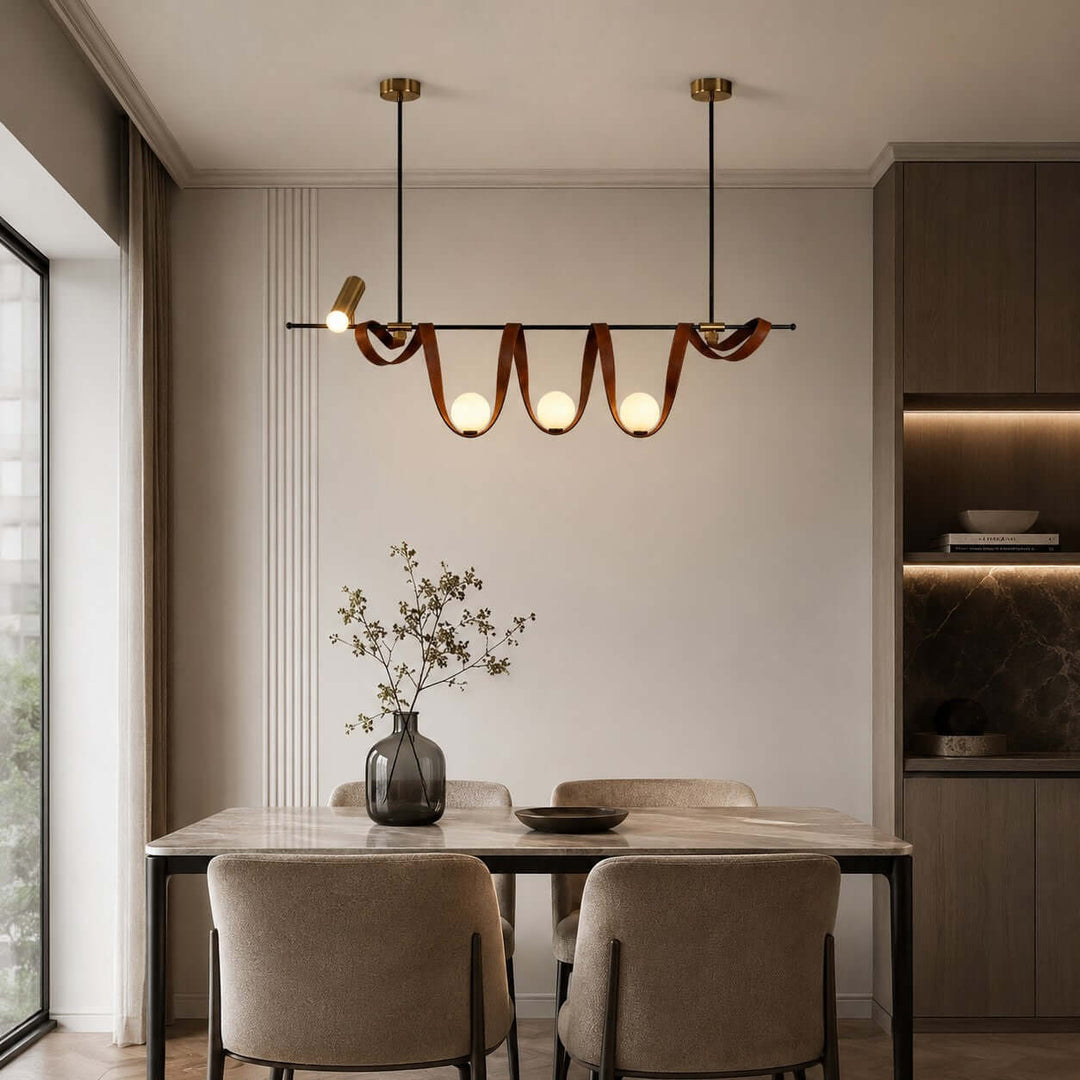 Cyrus Linear Chandelier - Minimalist Leather Art Dining Light | Vinlighting