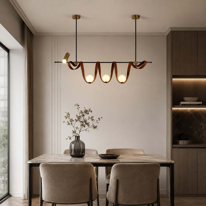 Cyrus Linear Chandelier - Minimalist Leather Art Dining Light | Vinlighting