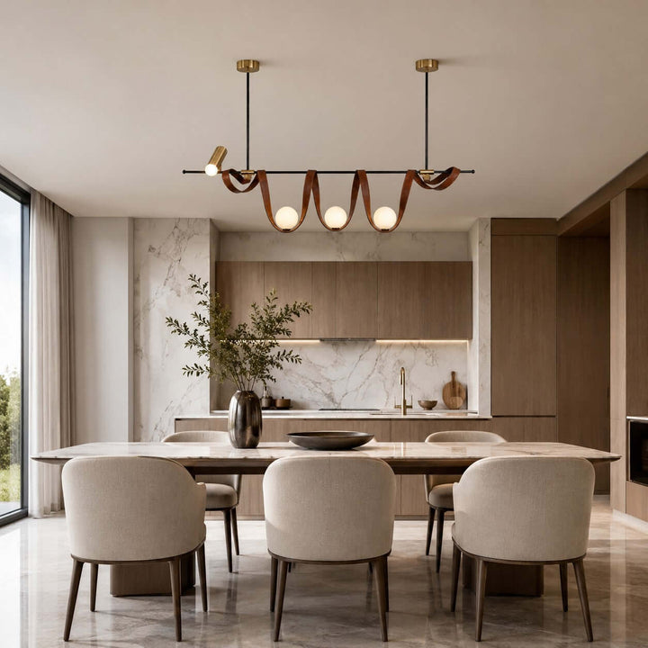 Cyrus Linear Chandelier - Minimalist Leather Art Dining Light | Vinlighting