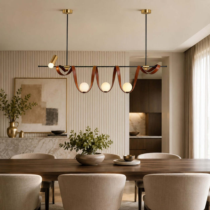 Cyrus Linear Chandelier - Minimalist Leather Art Dining Light | Vinlighting