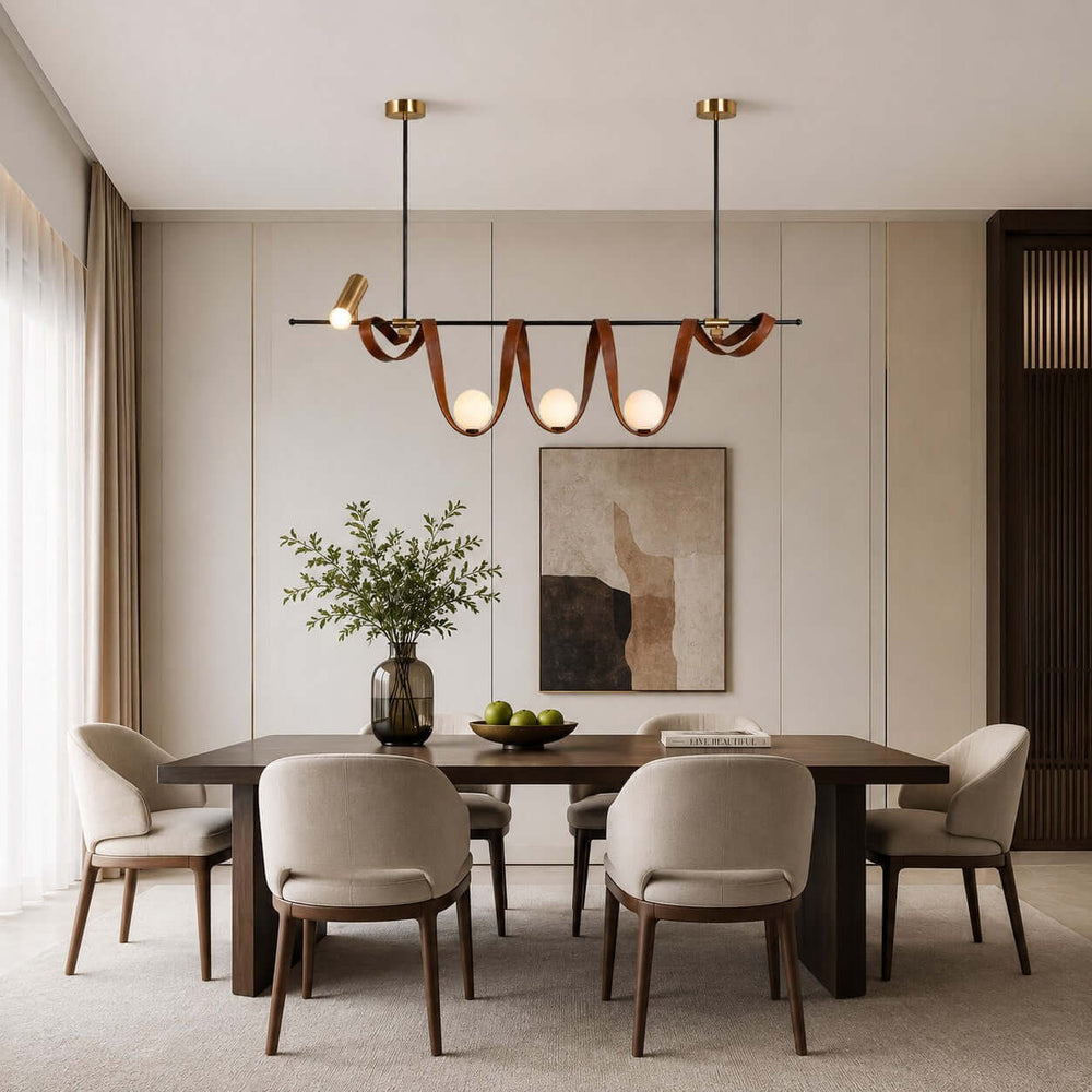 Cyrus Linear Chandelier - Minimalist Leather Art Dining Light | Vinlighting